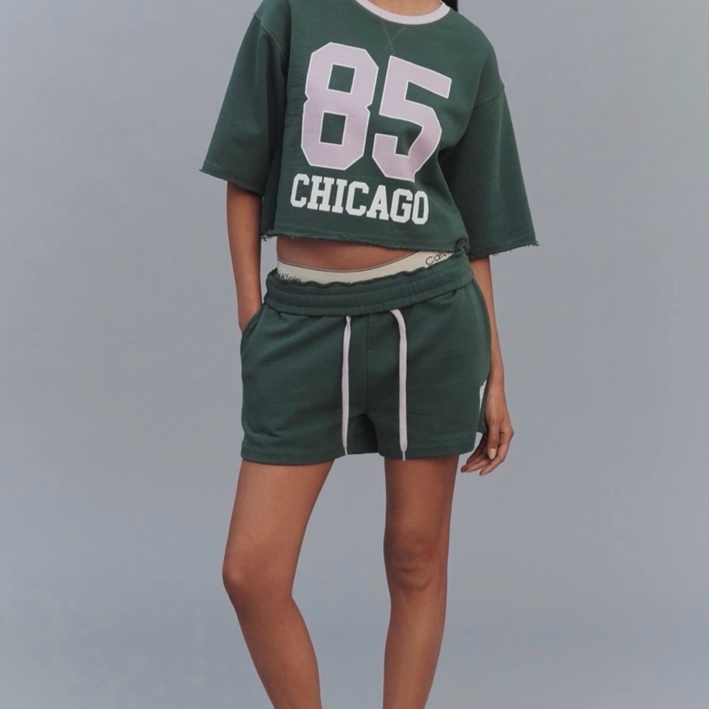 Anthropologie Green Athletic Drawstring Shorts and crop - Chicago 85 sweats set